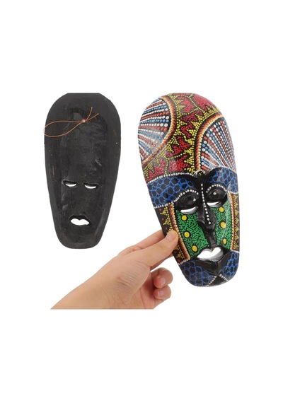 Ahşap Aborjin Mask 20 Cm Renkli Duvar Dekoru Maske