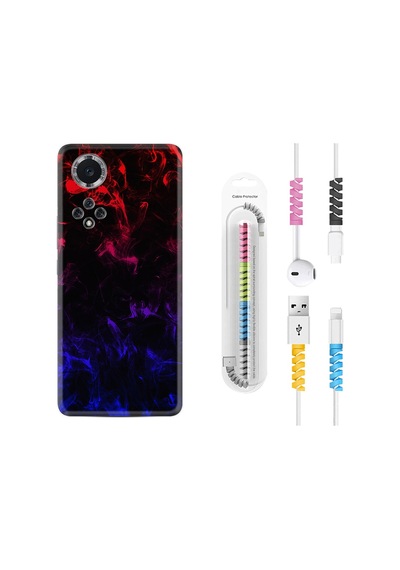 Huawei Nova 9 Kılıf Kablo Koruyuculu Blue Red Fire 1637