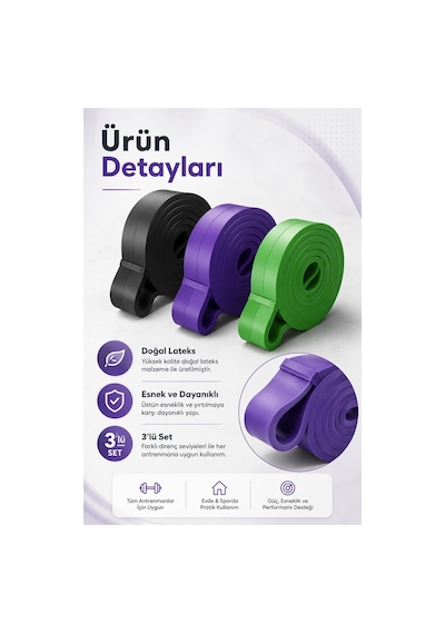 25-35-45 KG Direnç Bandı Seti Kas Geliştirme Lastiği Fitness Pilates Cross Training Bant 3 Sertlik