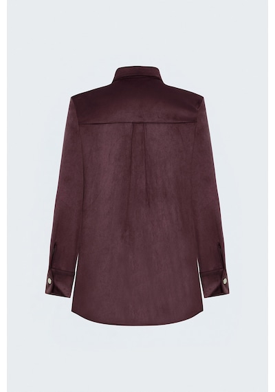 Sateen Çıtçıt Detaylı Süet Gömlek - Bordo-138126