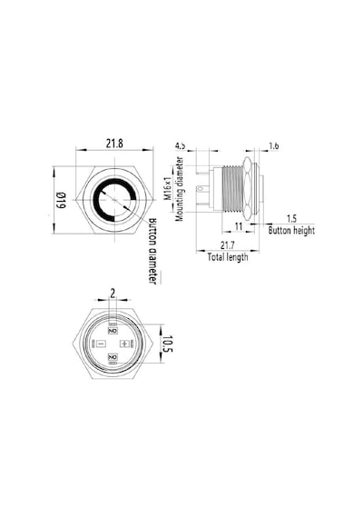 Motorobit 16H-G1-E 16Mm Çıkık Yaylı Işıklı Metal Buton - Mavi