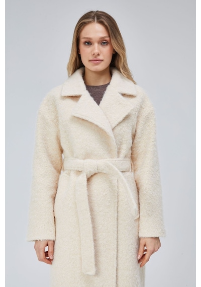 Kadın Buklet Kaşe Oversize Kaban Ekru