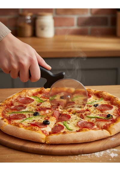 Pizza Kesici Pizza Bıçağı Pizza Kesme Bıçağı Pizza Ruleti 1 Adet Paslanmaz Pizza Börek Kesme Bıçağı Gri - Siyah