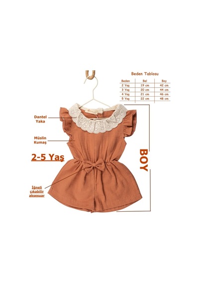 Novy Baby Müslin Kumaş Dantel Yaka Fiyonklu Kız Çocuk Tulum - 2-5 Yaş