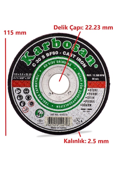 Karbosan Sc 5 Adet Döküm Kesme Taşı 115x2.5x22