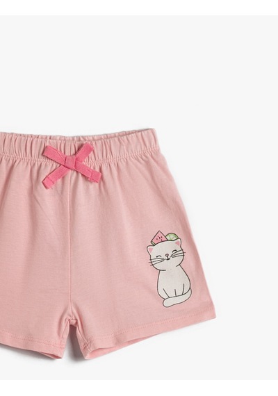 Koton Beli Lastikli Kedi Baskılı Şort Pamuklu Pembe 2smg40006ak Gül