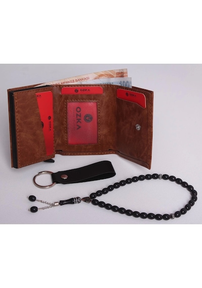 Ozka Leather Collection Kişiye Özel Yeni Trend Otomatik Mekanizmalı Cüzdan - Anahtarlık Ve Tespih
