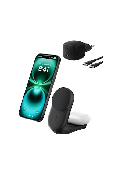 Belkin Wız039kqbk Ultracharge 2-in-1 Katlanabilir Qi2 25w Magsafe Uyumlu Kablosuz Şarj Standı - Siyah