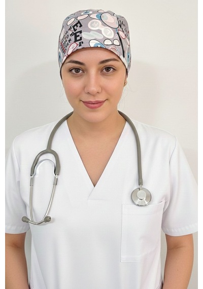 Unisex Göz Desenli Göz Doktoru Hemşire Medikal Cerrahi Saç Bonesi Gri
