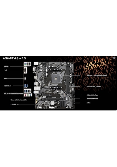 Gıgabyte A520m K V2 1.0 A520 Ddr4 Vga Glan Matx Hdmı M2 Usb3.1 Am4 Amd Anakart-207754