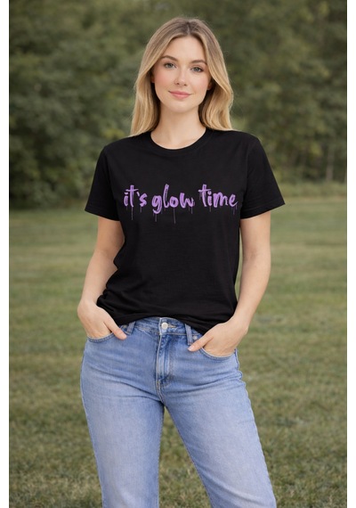 Herkesemoda İt's Glow Time Baskı Detaylı Basic T-shırt Siyah