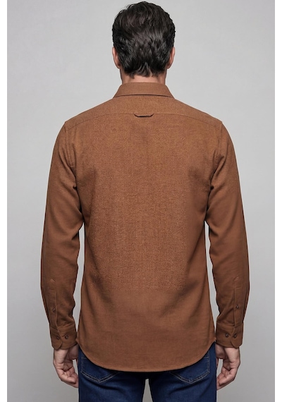 Bisse Modern Fit Paşa Yaka Çift Cepli Flanel Hardal Erkek Gömlek Gmfln0322300212 D19