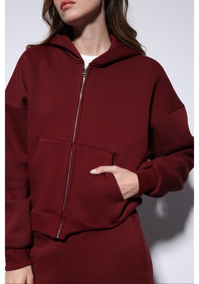 Antioch Fermuarlı Kapüşonlu Kadın Sweatshirt Bordo