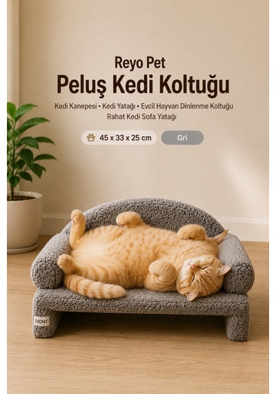 Reyo Pet Peluş Kedi Koltuğu Kedi Kanepesi Kedi Yatağı Evcil Hayvan Dinlenme Koltuğu Rahat Kedi Sofa Yatağı 45 x 33 x 25 CM Gri