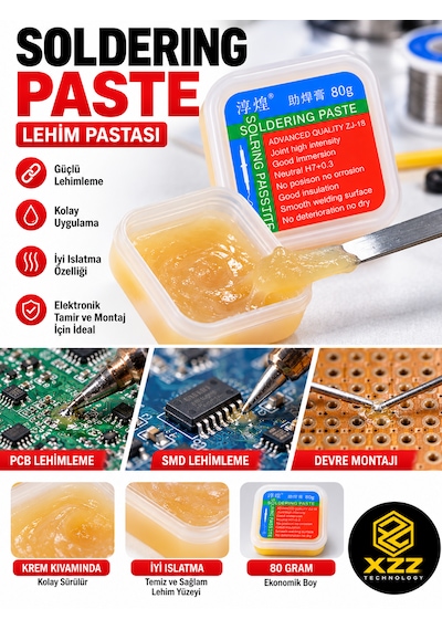 80 Gram Lehim Pastası Zj-18 Elektronik Devre, Pcb, Smd Ve Kablo Lehimleme Flux Pastası