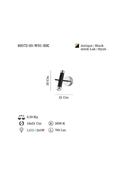 Nuance Teklı Ledlı Sıyah Aplık 5wx2 3000k Çok Renkli