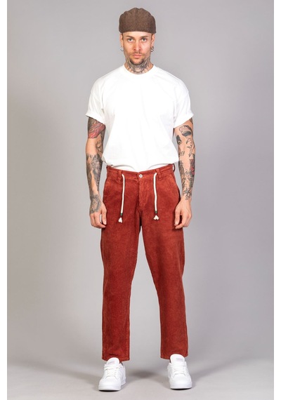 Little Cup Jeans Co Erkek Kiremit Baggy Fit Rahat Kalıp Kadife Pantolon