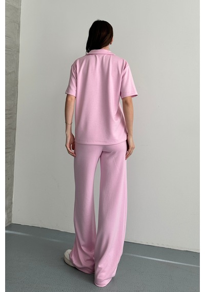 Balenbi Kadın Modal Kumaş Yarım Kollu Polo Yaka Eşofman Takımı 1210 Pembe