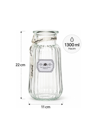 Porsima 04286 Çizgili Cam Vazo 1300 Ml Kurdele Detaylı Şeffaf Vazosu 22 Cm