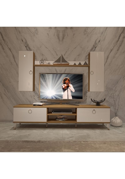Decoraktiv Eko 7 Mdf Dvd Gold Tv Ünitesi Tv Sehpası Pera - Beyaz