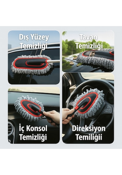 Polham Teleskopik Saplı 2 Adet Temizlik Fırça Seti İz Bırakmaz, Çizmez Toz Alma Mikrofiber Temizlik Fırçası