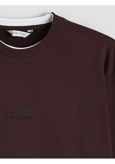Lcw Vision Bordo Bisiklet Yaka Baskılı Erkek Kalın Sweatshirt