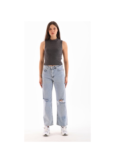 Loısy Kadın Likralı Kolsuz Crop Bluz Antrasit