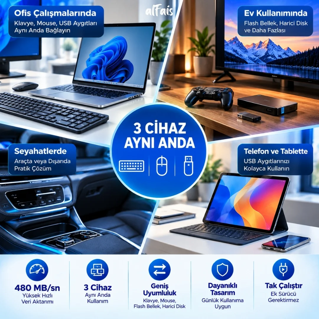 Type C To Usb Çoklayıcı 3 Port Hub Adaptör 3.0 Çoğaltıcı Çevirici Kablo 25 Cm