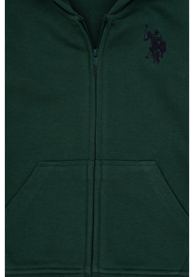 U.S. Polo Assn. Erkek Çocuk Koyu Yeşil Fermuarlı Kapüşonlu Sweatshirt 50316706-VR079
