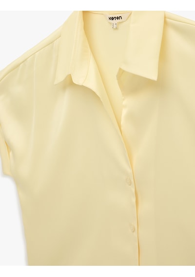 Koton Kısa Kollu Kaçık Yaka Oversize Saten Gömlek Sarı 6sak60056pw Sarı