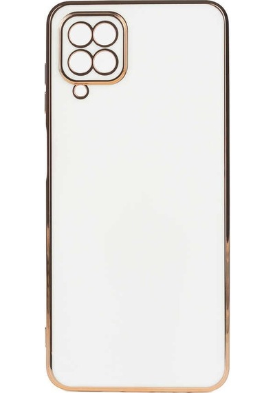Samsung Galaxy Uyumlu A12 Kılıf Parlak Kenarlı Altın Işlemeli Kamera Korumalı Kapak Bark
