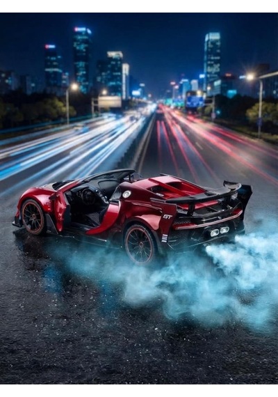 1:12 Ölçek 8 Fonksiyonlu Bugetti Chiron Tasarımlı Duman Efektli Uzaktan Kumandalı Yarış Arabası Kırmızı