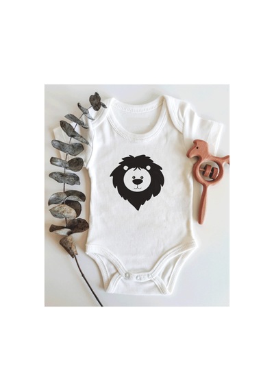 Babylimon Aslan Desenli Kısa Kol Organik Bebek Body Beyaz - 132151369 Beyaz