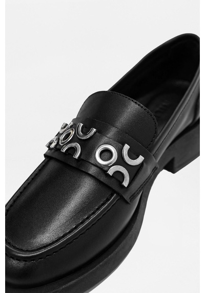 Morris Siyah Hakiki Deri Gümüş Aksesuarlı Kadın Loafer Siyah Deri