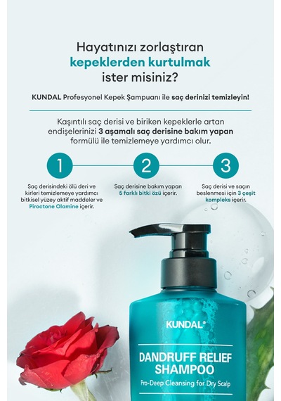 Kepek Karşıtı Bakım Şampuanı %68.5 Daha Az Kepek Kundal Dandruff Shampoo 500ml White Musk