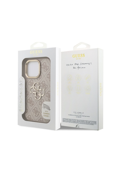 Apple iPhone 16 Pro Max Uyumlu Kılıf Guess Lisanslı Metal 4g Ve Yazı Logolu Kamera Standlı Kapak Pembe