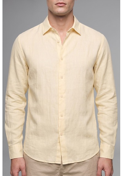 Defacto %100 Keten Regular Fit Polo Yaka Basic Uzun Kollu Gömlek C1825ax26smyl521 Sarı-yl521
