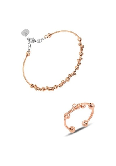 Gümüş Dorissa Rose Gümüş Bilezik Ve Yüzük Gümüş Set