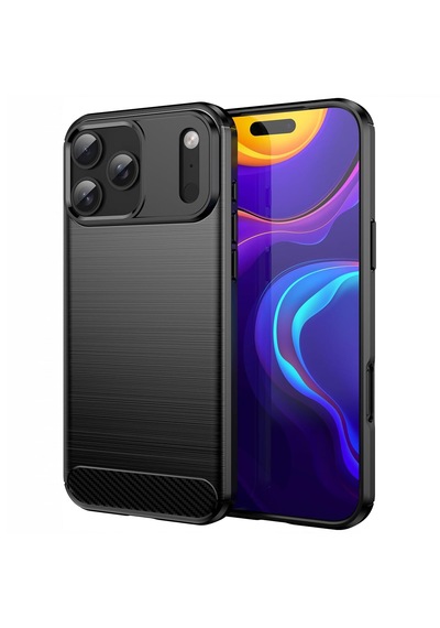Microcase Apple Uyumlu iPhone 17 Pro Max İle  Brushed Carbon Fiber Silikon Kılıf - Siyah Al3332 Siyah