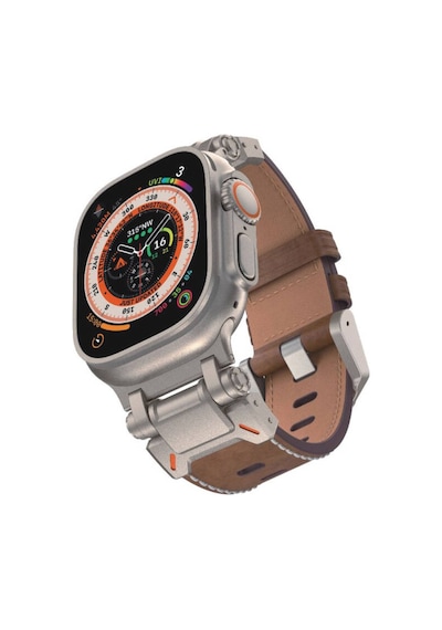 Apple Uyumlu  Watch  7 45mm Zore Krd-114 Metal Başlıklı Suni Deri Kordon