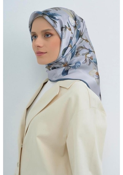 Armine İpek Eşarp 2026 Yaz - 9524-01 Buz Mavi Gümüş Sura