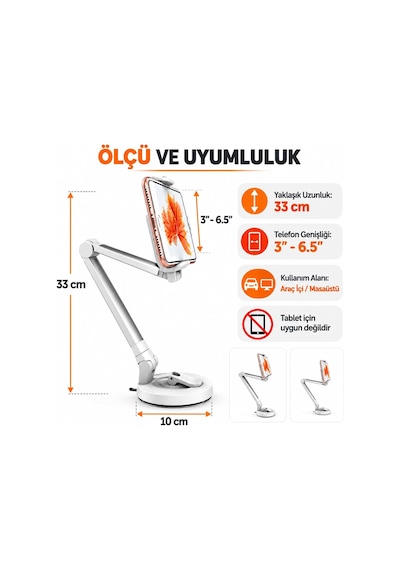 Vantuzlu Araç İçi Telefon Tutucu 360 Döner Stand Sp-34 2 Mixed