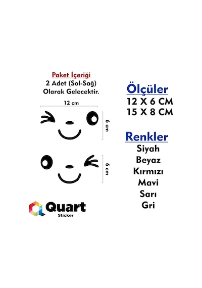 2 Adet Yan Ayna Gülen Yüz Sticker (279880727)