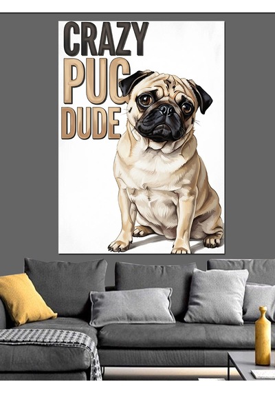 Ahşap Tablo Çılgın Pug Köpek Komik Tasarım