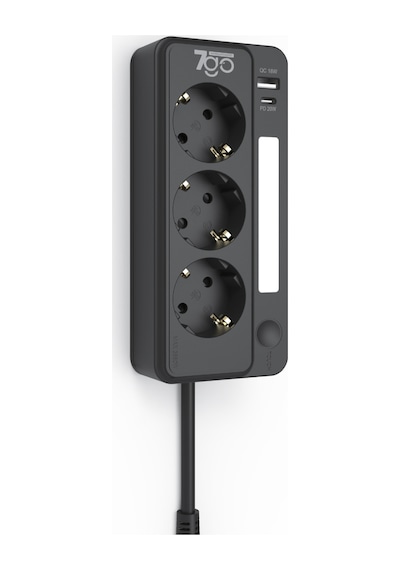 7go 7gsp1 3680w 3'lü Priz Siyah Akım Korumalı 20w Pd Hızlı Şarj Usb 1.9m Kablolu Akıllı Led Ge 2 m