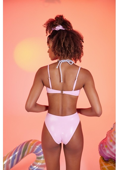 Holly Lolly Özel Yapım Parlak Kumaşlı Premium Chica Mayo Pembe