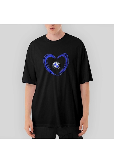 BMW Heart Logo Oversize Siyah Tişört Siyah