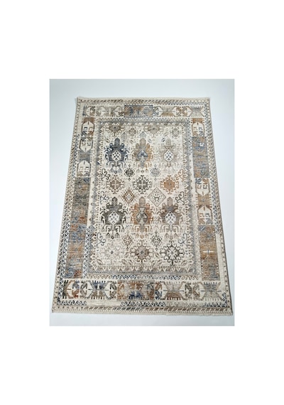 Dinarsu Leon Serisi Etnik Desenli Salon Oturma Odası Halısı Hav Toz Vermez Dokuma Taban 91059-060 Krem