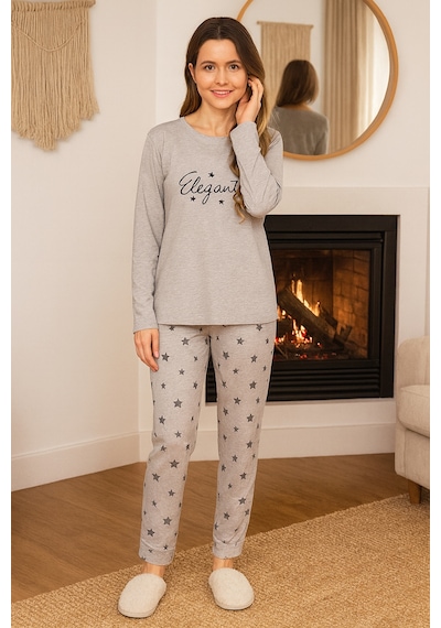 Remsa Kadın Yıldız Desen Suprem Pijama Takımı 0349 Füme Füme