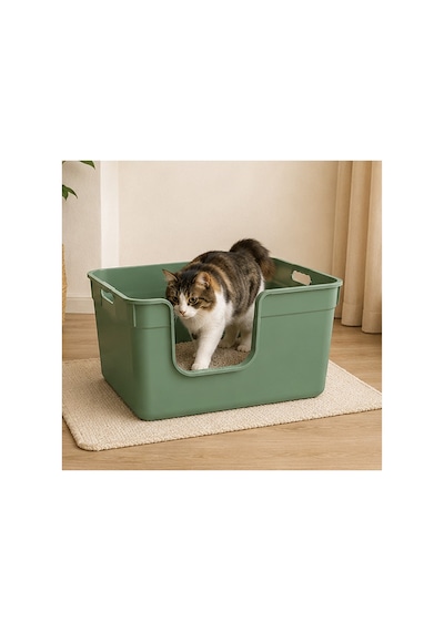 Pribor Yüksek Kenarlı Yarı Açık Kedi Tuvaleti, Geniş Ve Kolay Temizlenebilir 54 X 40 X 32 Cm Yeşil